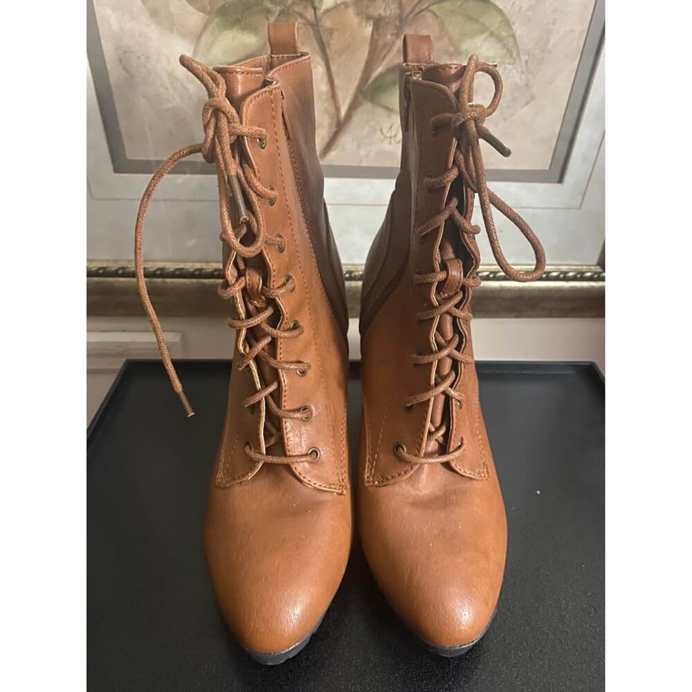 Charloh Russ Women’s Brown Lace-Up Heeled Ankle Boots – Size 9 - Picture 8 of 8